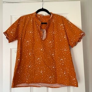 Orange Star Print Women's Top